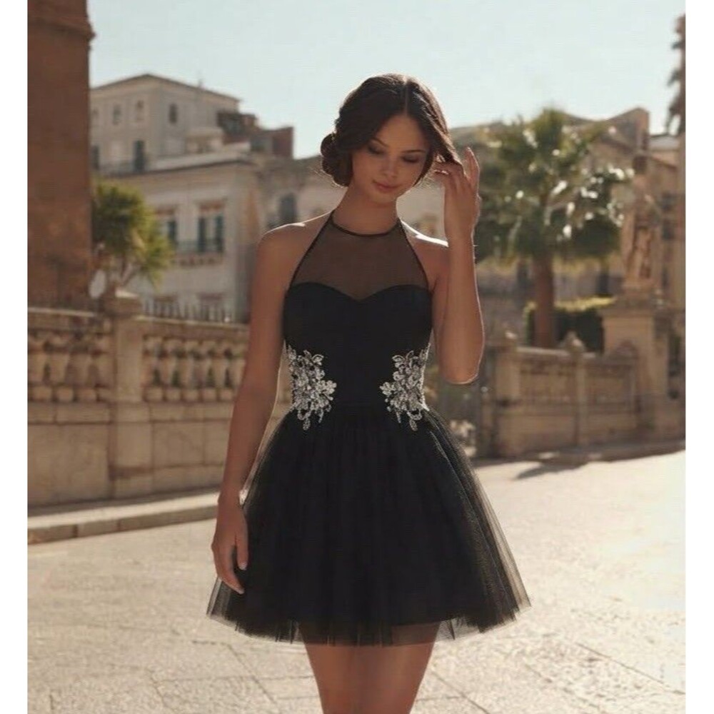 DJ JAZ Black silver Fit N Flare Dress Size 3 Mesh Cutouts by Blondie Nites